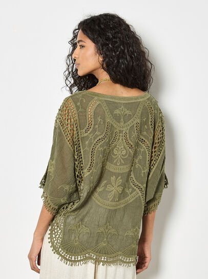 Cotton Blend Crochet Embroidered Top
