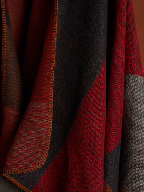 Colour Block Blanket Cape, Red, large