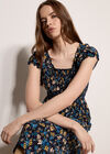 Ditsy Floral Print Milkmaid Midi Dress, Blue, large