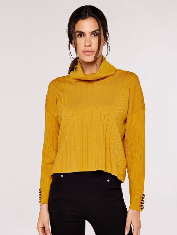 Cowl Neck Jumper, Mustard, large