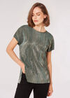 Metallic Plisse V-Back Top, Green, large