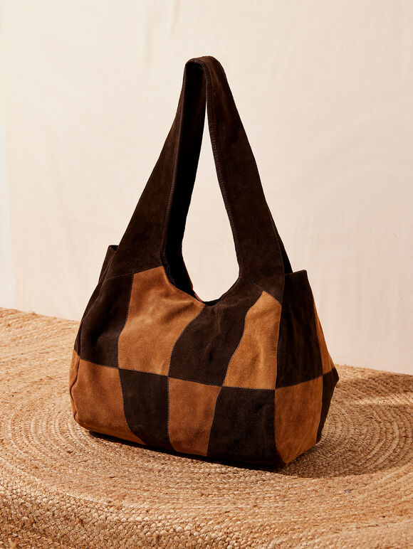 Suede Patchwork Hobo Bag, Assorted, large