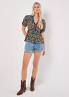Watercolour Floral Ruffle Top, Navy, large