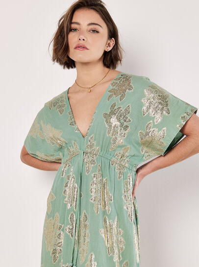 Gold Foil Floral Maxi Dress