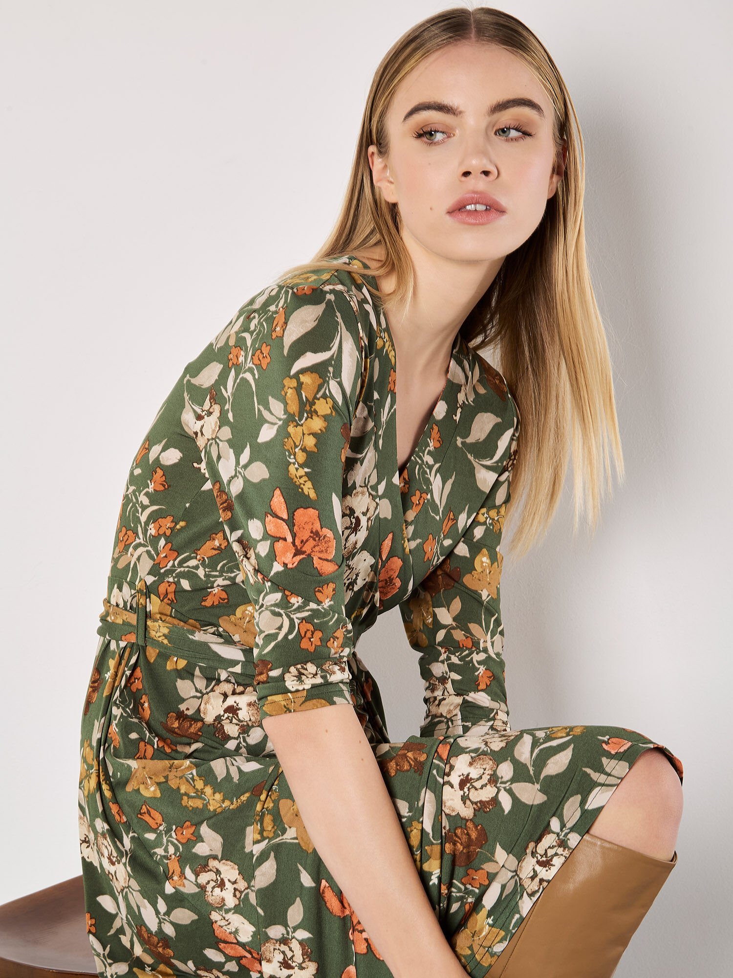 Apricot floral leaf check skater dress deals