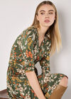 Floral Leaf Print Midaxi Dress, Khaki, large