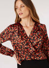 Painterly Floral Wrap Top, Black, large