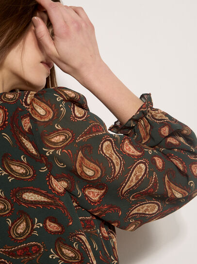 Chiffon Ruffle Paisley Mini Dress