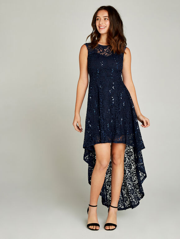 Sequin Lace Party Dress, Navy, large