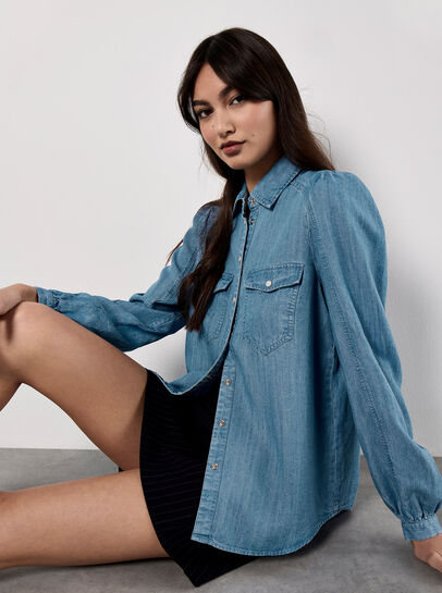 Balloon Sleeve Denim Shirt