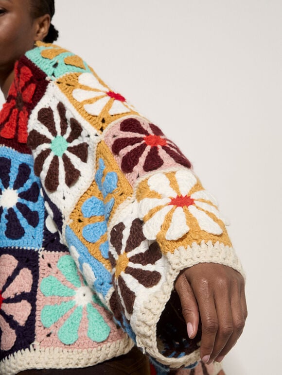 Hand-Crocheted Flowers Cardigan, Assorted, large