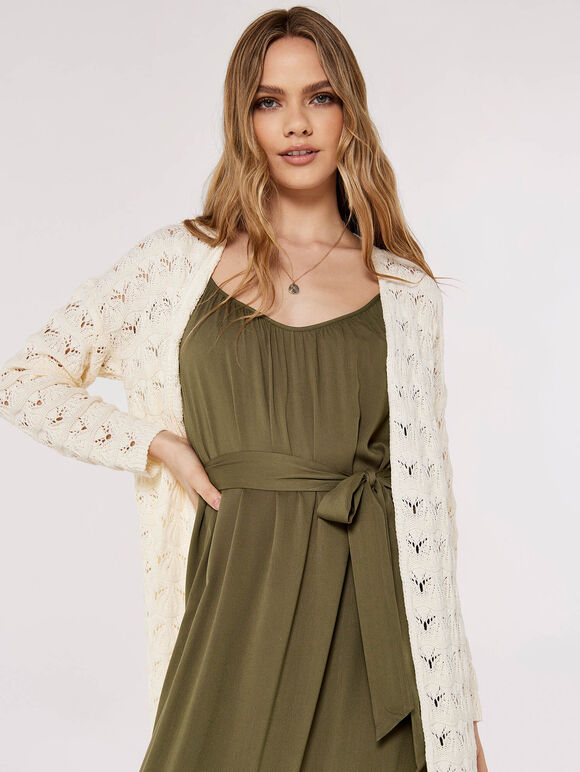 Pointelle Longline Cardigan, Cream, large