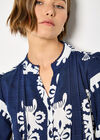 Baroque Print Shirt Mini Dress, Navy, large
