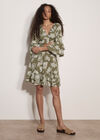 Sarasa Floral Ruffle Mini Dress, Khaki, large