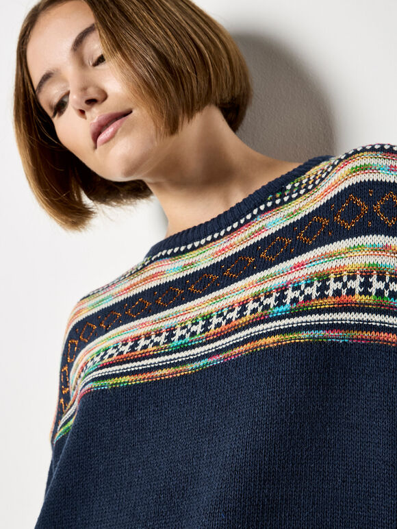 Multi Pattern Jumper, Navy, large