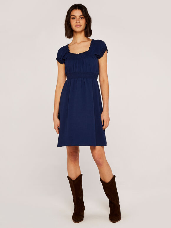 Milkmaid Mini Dress, Navy, large