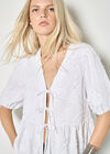 Eyelash Embroidery Linen Blend Blouse, White, large