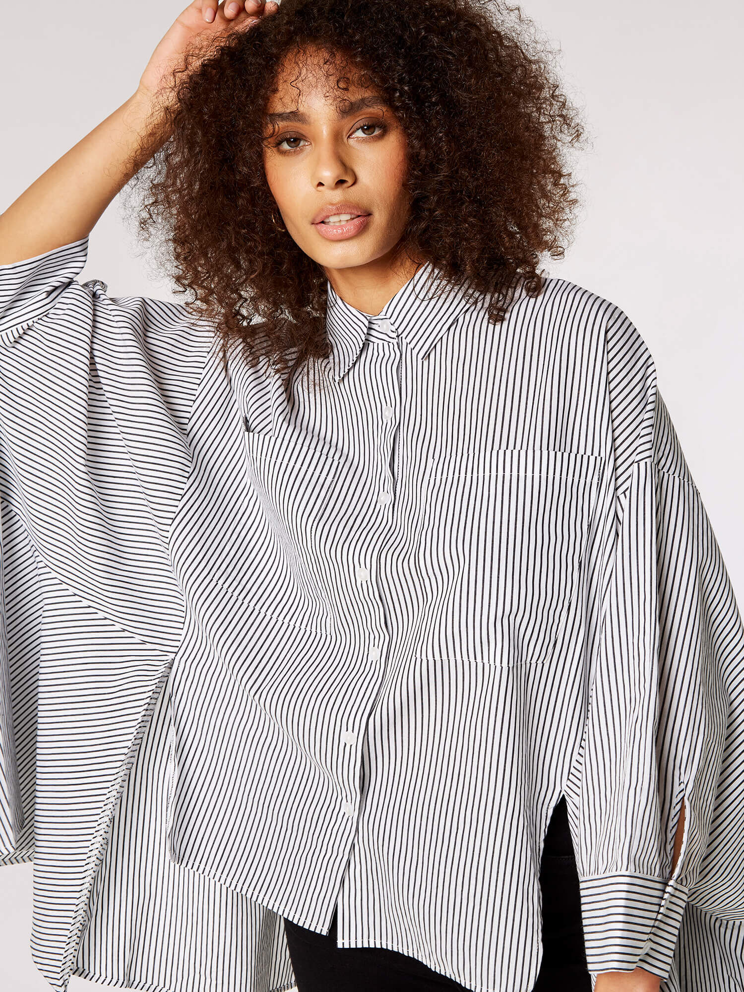 Oversized Pinstripe Cotton Shirt Apricot Clothing
