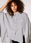 Oversized Striped Cotton Shirt, White, large