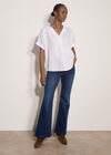 Pleated V-Neck Blouse, White, large