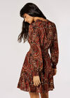 Paisley Print Ruffle Mini Dress, Rust, large