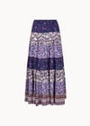 Patchwork Print Tiered Maxi Skirt, Purple, large