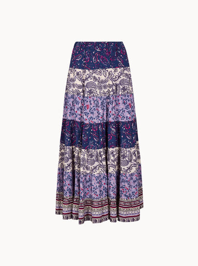 Patchwork Print Tiered Maxi Skirt