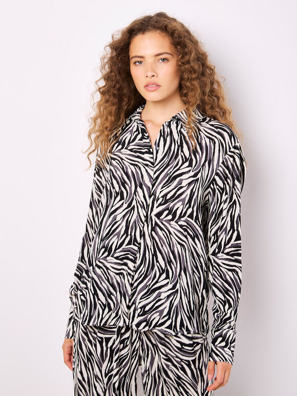 Zebra Print High-Low Shirt, Stone, large