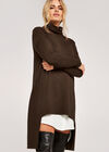 Rollneck High Low Tunic Jumper, Brown, large