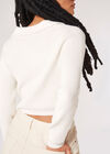 Cropped Ribbed Jersey Knit Jumper, Cream, large