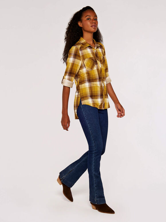 Check Brushed Jersey Shirt, Mustard, large