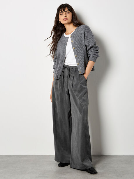 Pinstripe Wide Leg Tailored Trousers