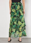 Tropical Leaf Chiffon Tiered Maxi Skirt, Green, large