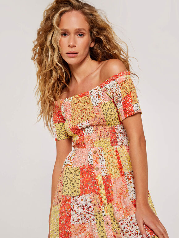 Patchwork Fusion Dress, Orange, large