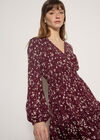 Floral Wrap Mini Dress, Burgundy, large