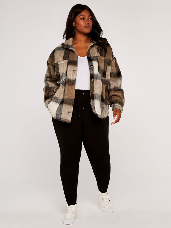 Curve Soft Check Shacket, Stone, large