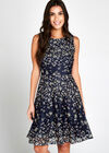 Printed Lace Skater Dress, Navy, large
