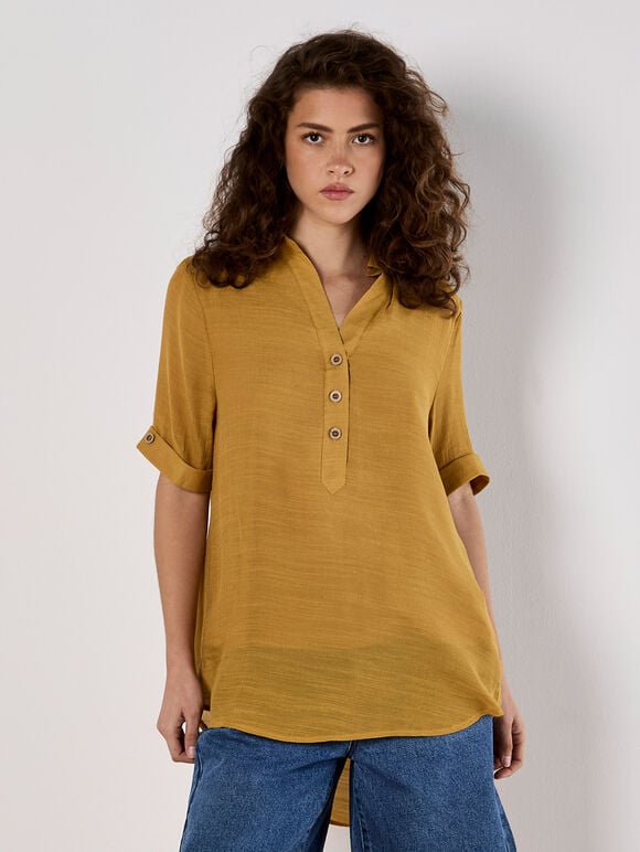 Slub Shimmer Relaxed Blouse, Mustard, large