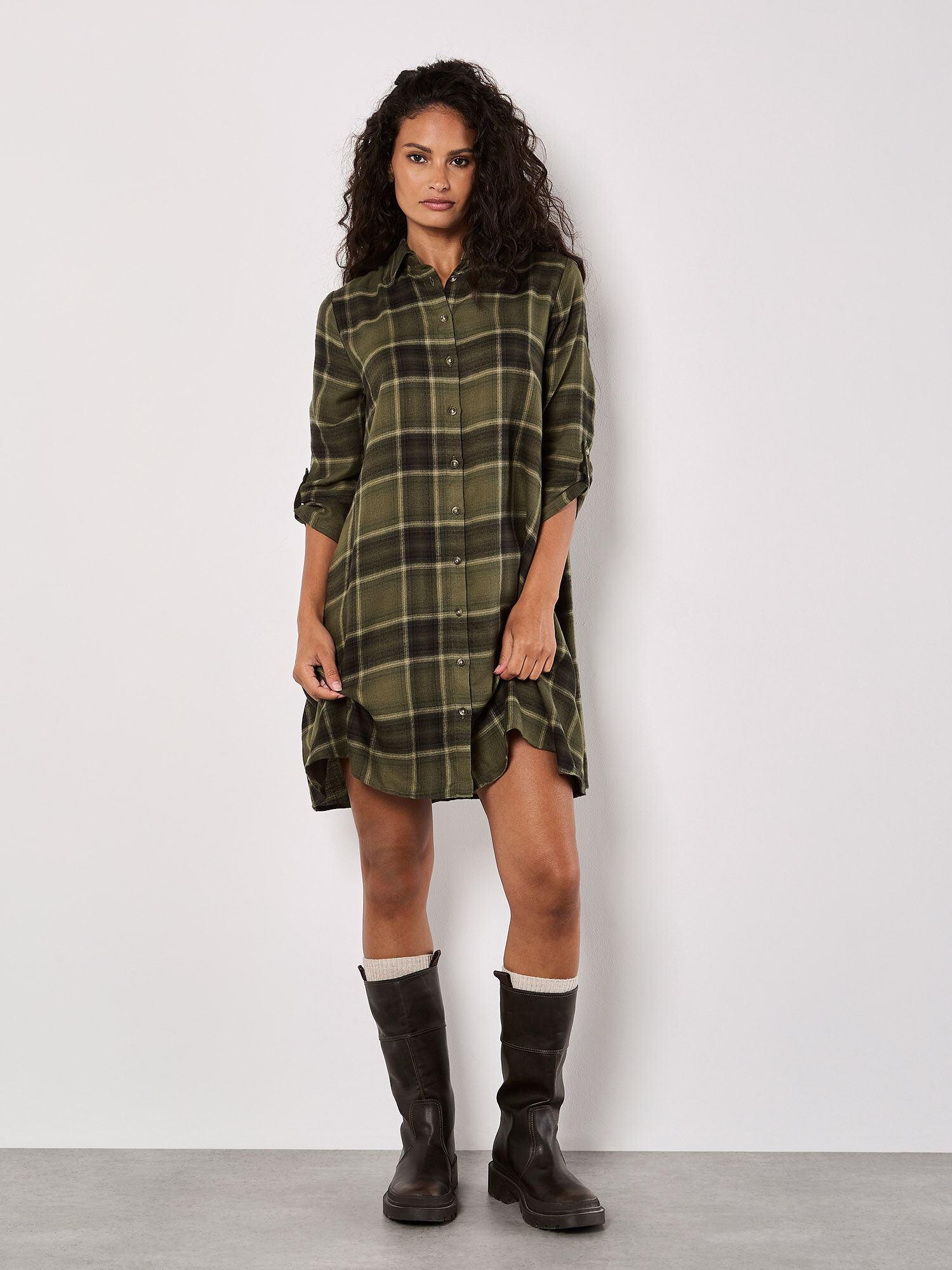 Green check shirt dress cheap