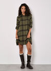 Check Shirt Swing Mini Dress, Khaki, large