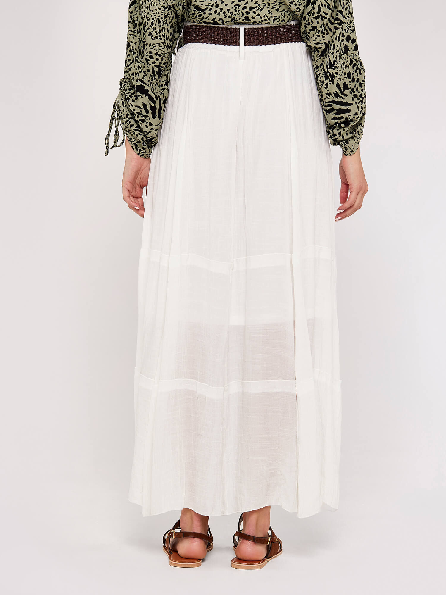Slub Shimmer Maxi Skirt Apricot Clothing