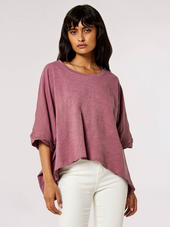 Cotton Jersey Waterfall T-Shirt, Lilac, large
