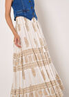 Gold Foil Paisley Tiered Maxi Skirt, Cream, large