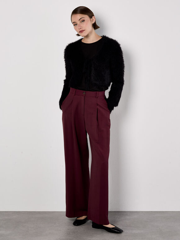 Tailored Wide-Leg Trousers, Burgundy, large