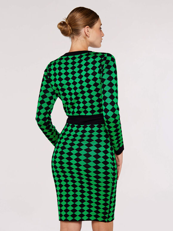 Diamond Print Mini Dress, Green, large