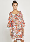 Retro Daisy Crochet Bardot Dress, Orange, large