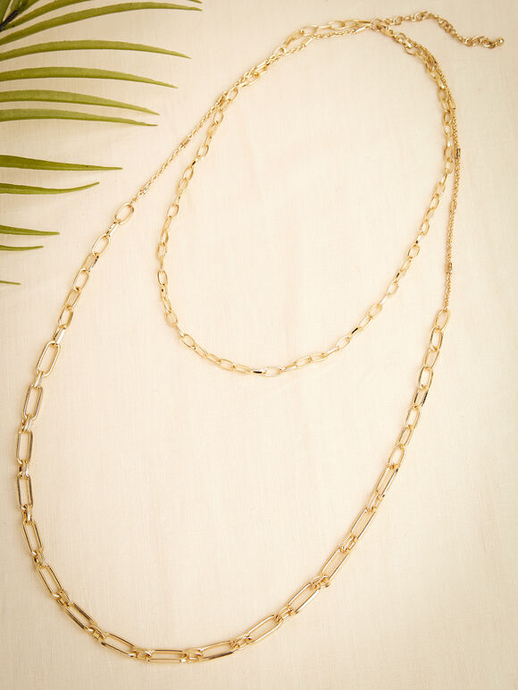 Gold Double Layered Chain Necklace, Assorted, large