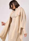 Faux Fur Collar Poncho, Stone, large