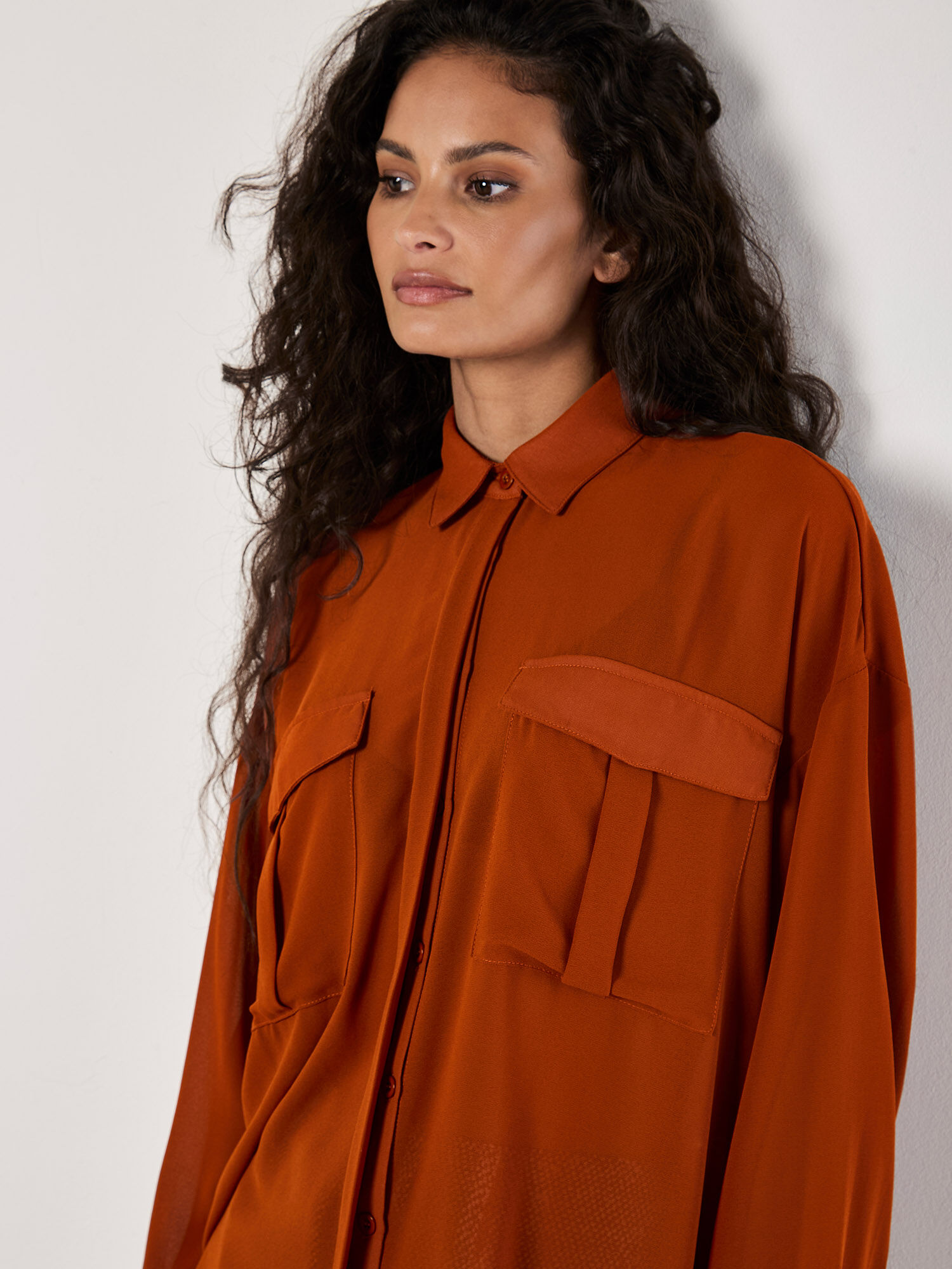 超激安 Chiffon Oversized Shirt Clothing Apricot | ジャケット・アウター