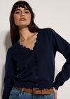 Scallop Hem Cardigan, Navy, large